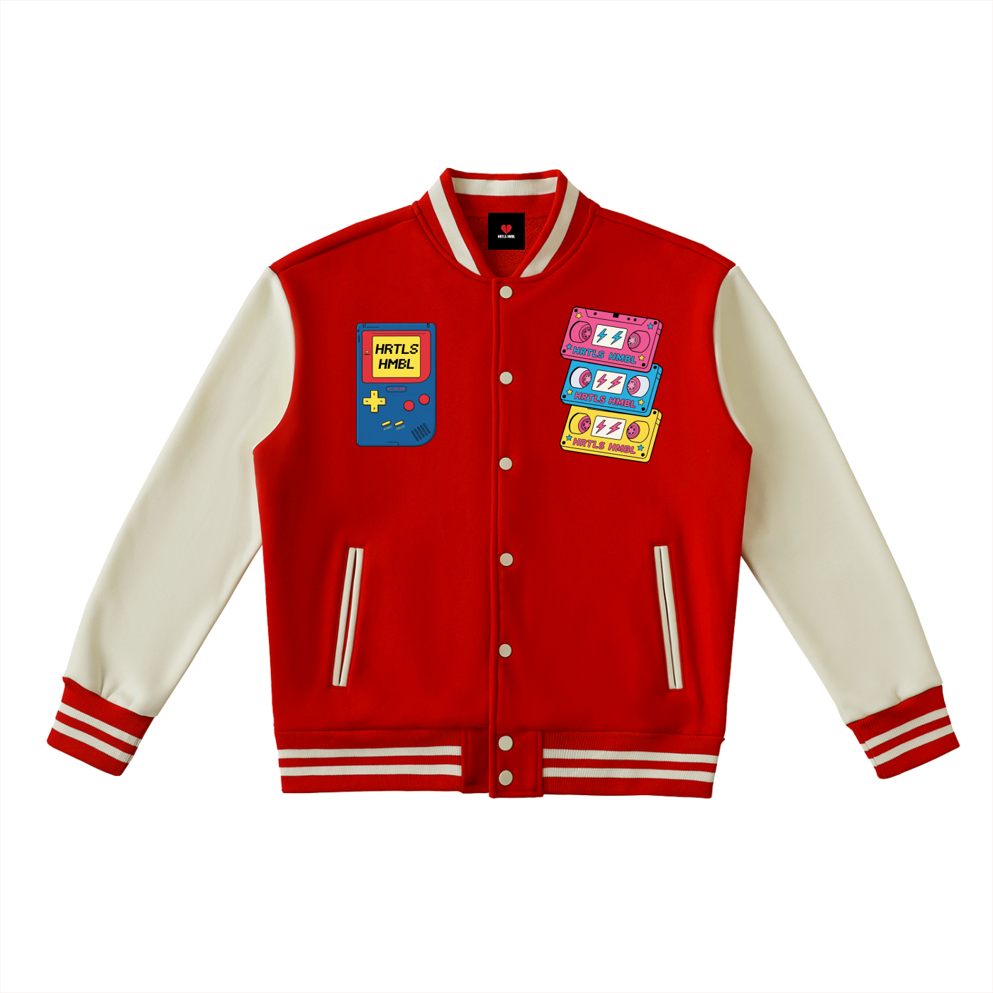 HRTLS HMBL MULTI-GRAPHIC FLEECED VARSITY JACKET