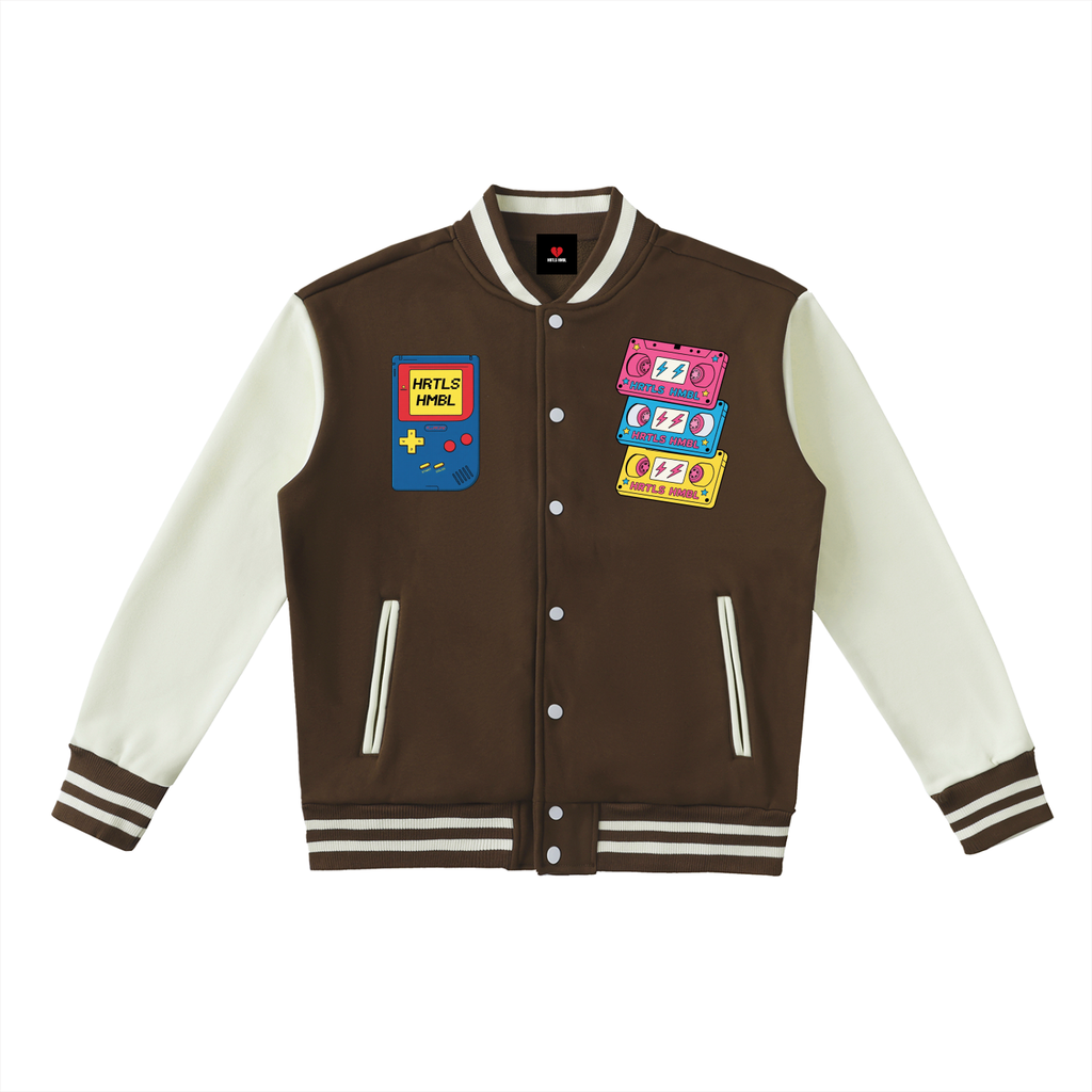 HRTLS HMBL MULTI-GRAPHIC FLEECED VARSITY JACKET